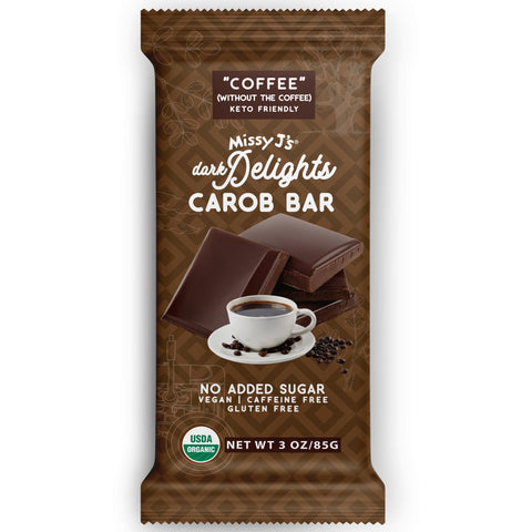 Missy J's Carob Dark Delights Unsweetened Coffee Candy Bar-12 pk Caddy (Wholesale)