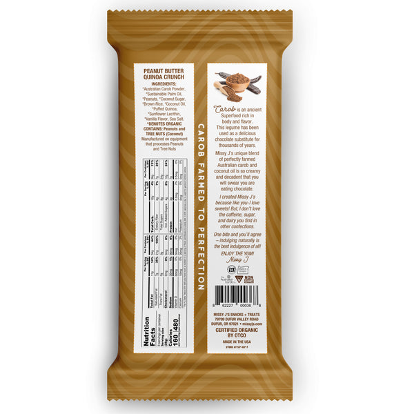 Missy J's Organic Carob Peanut Butter Quinoa Crunch Candy Bar-2, 6, 12pk