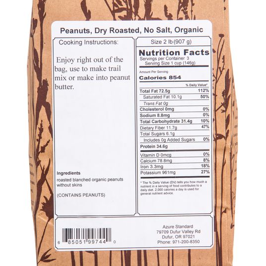 Peanuts, Dry Roasted, No Salt, Organic