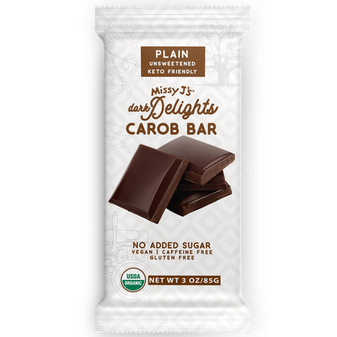 Missy J's Carob Dark Delights Unsweetened Plain Candy Bar-12 pk Caddy (Wholesale)