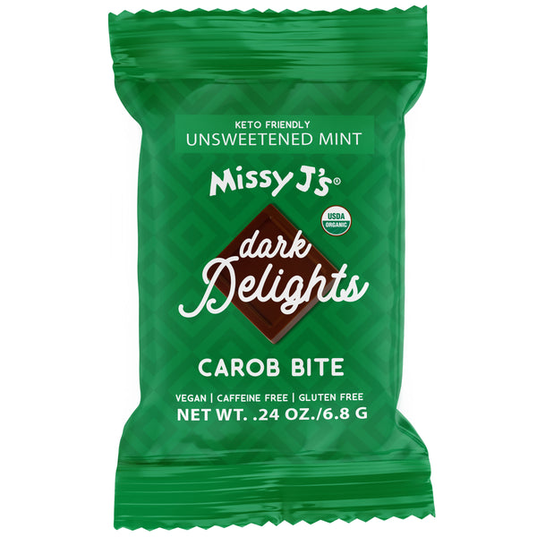Missy J's Organic UnSweetened DARK Carob Delights-MINT - 15 Mini Bites
