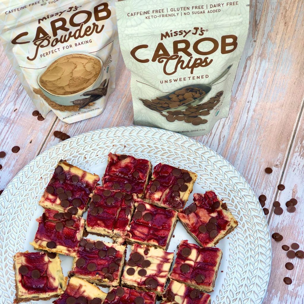 RASPBERRY CAROB CHEESECAKE BARS