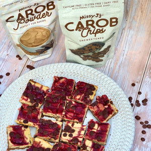 RASPBERRY CAROB CHEESECAKE BARS