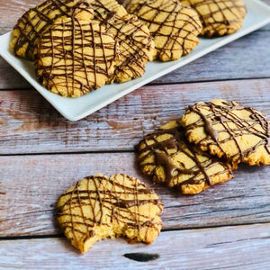 CAROB DRIZZLED SOFT ALMOND COOKIES