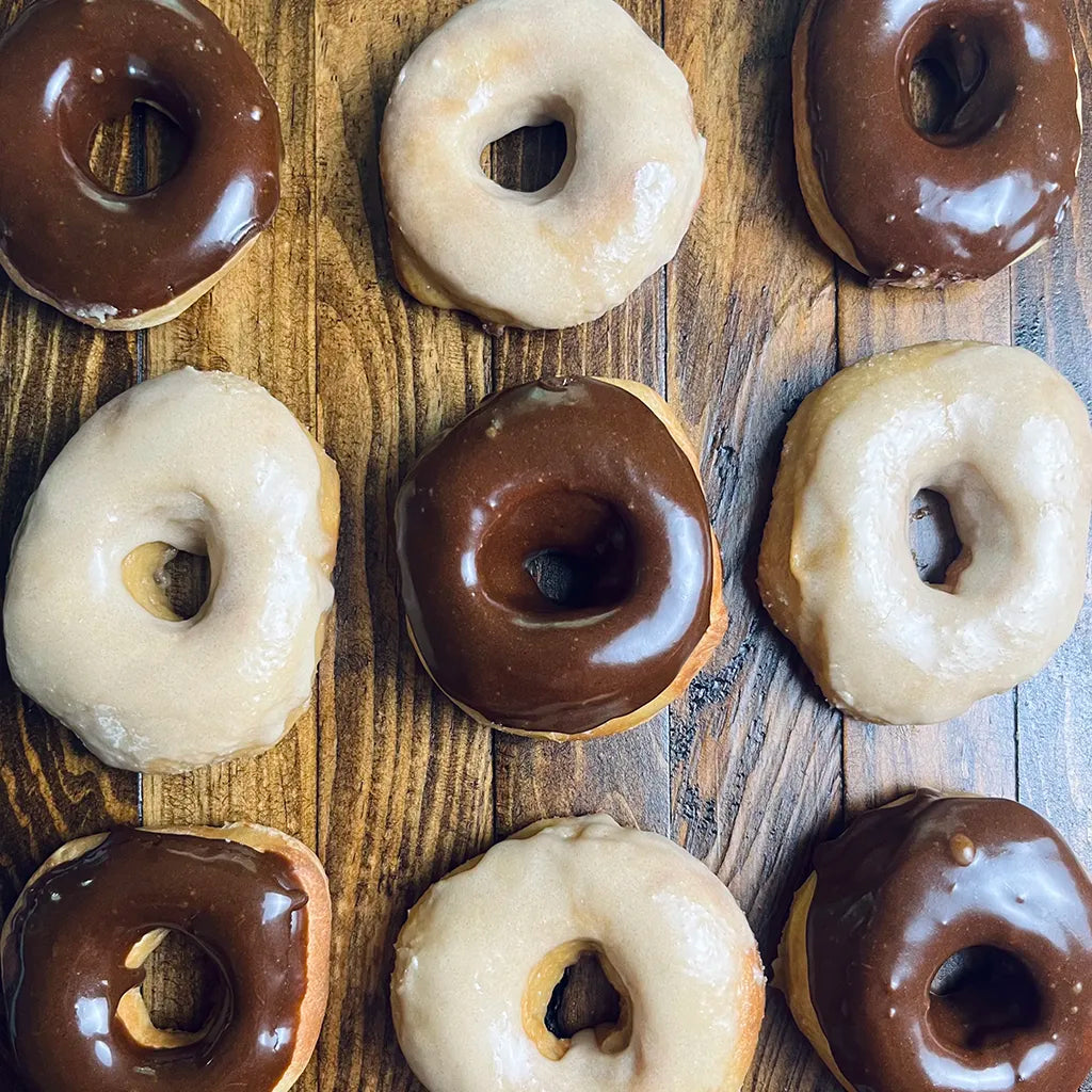 CAROB GLAZED SOURDOUGH DOUGHNUTS