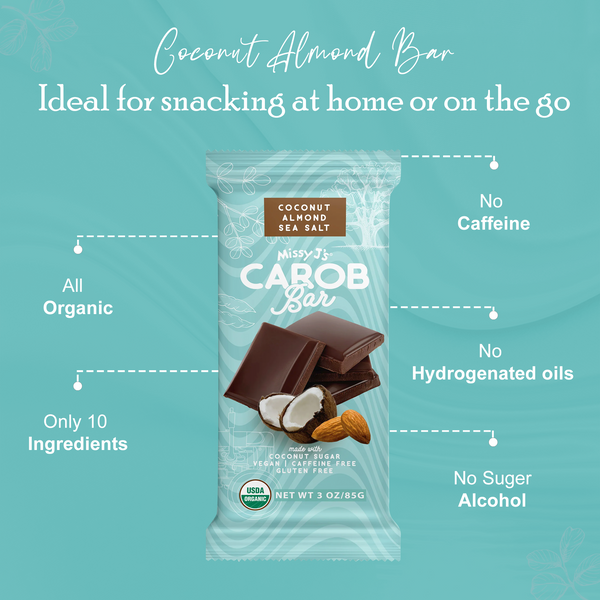 Missy J's Organic Carob Coconut, Almond, Sea Salt Candy Bar - 2, 6 or 12 pk