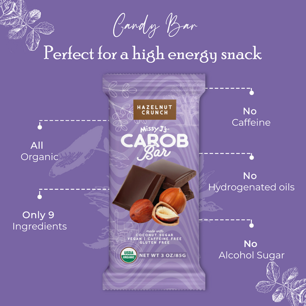 Missy J's Organic Carob Hazelnut Candy Bar-2, 6, 12pk