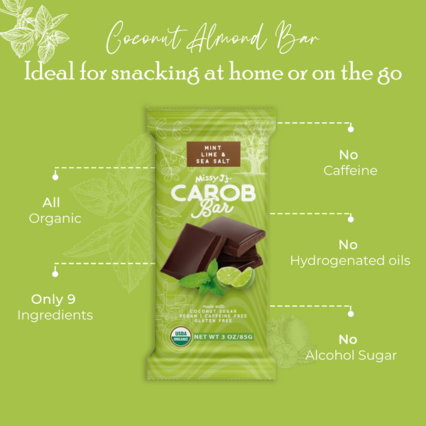 Missy J's Organic Carob Mint, Lime & Sea Salt Candy Bar-2, 6, 12pk