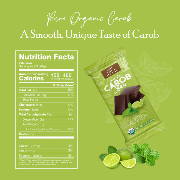 Missy J's Organic Carob Mint, Lime & Sea Salt Candy Bar-2, 6, 12pk