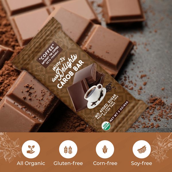 Missy J's Organic Carob Dark Delights Unsweetened Coffee Candy Bar- 2, 6, 12pk