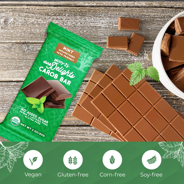 Missy J's Organic Carob Dark Delights Unsweetened Mint Candy Bar- 2, 6, 12pk