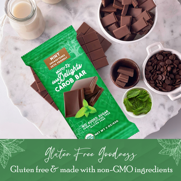 Missy J's Organic Carob Dark Delights Unsweetened Mint Candy Bar- 2, 6, 12pk