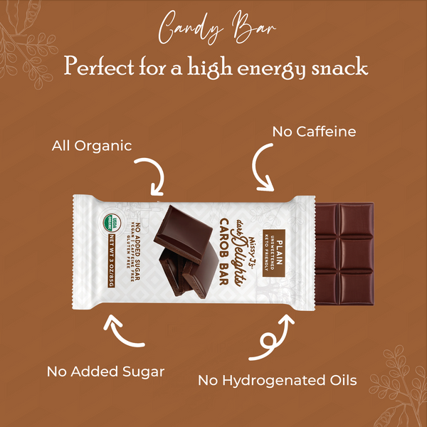 Missy J's Organic Carob Dark Delights Unsweetened Plain Candy Bar- 2, 6, 12pk