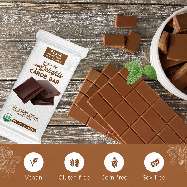 Missy J's Organic Carob Dark Delights Unsweetened Plain Candy Bar- 2, 6, 12pk