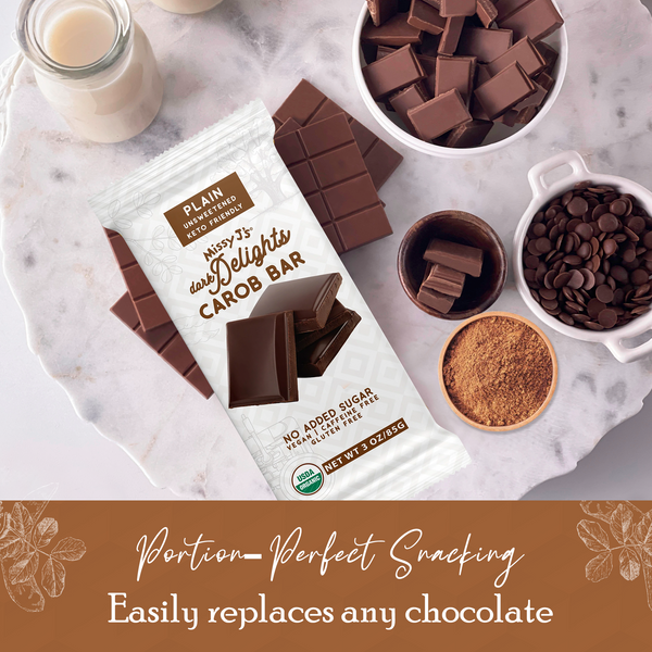 Missy J's Organic Carob Dark Delights Unsweetened Plain Candy Bar- 2, 6, 12pk