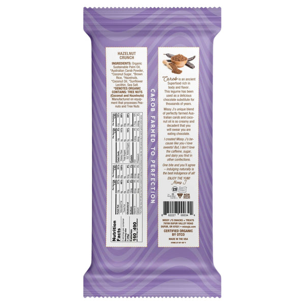 Missy J's Organic Carob Hazelnut Candy Bar-2, 6, 12pk