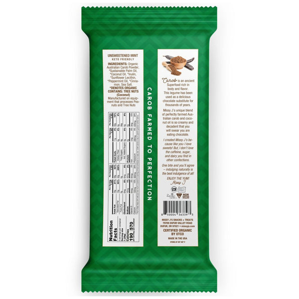 Missy J's Organic Carob Dark Delights Unsweetened Mint Candy Bar- 2, 6, 12pk
