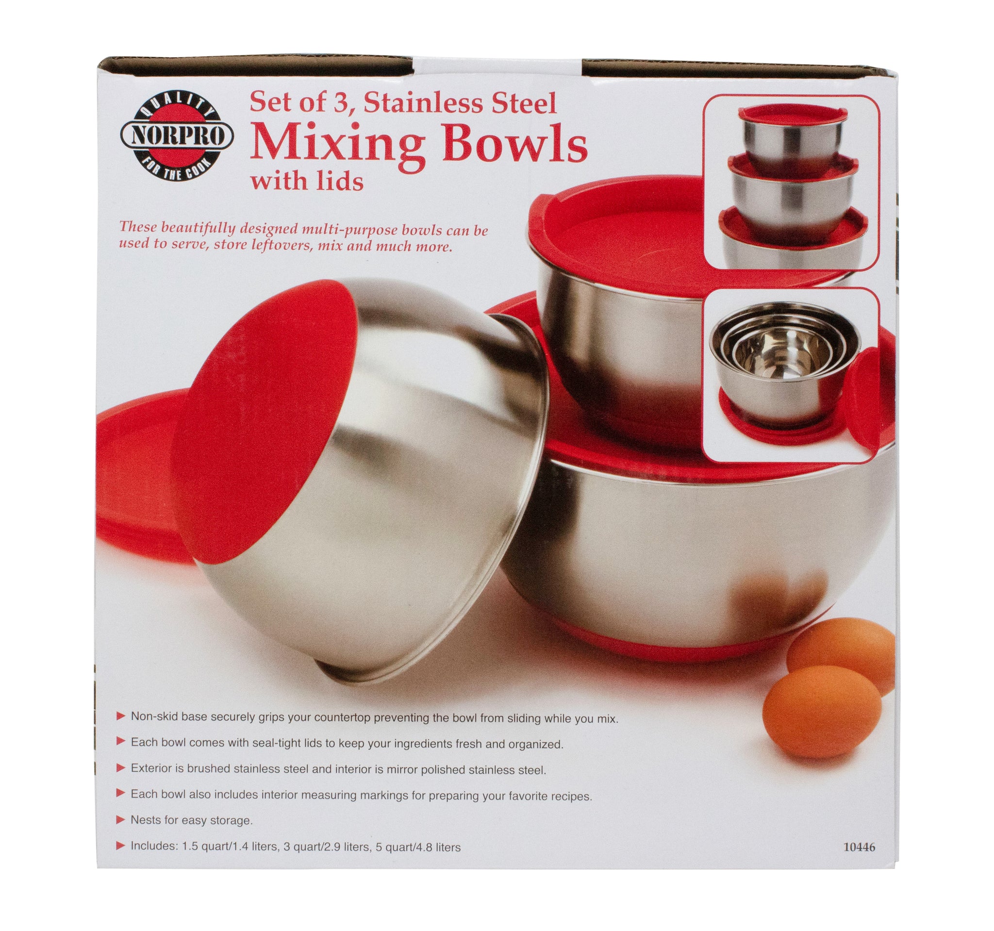 Norpro Silicone Bowl Set, 3 Piece Red 1019R