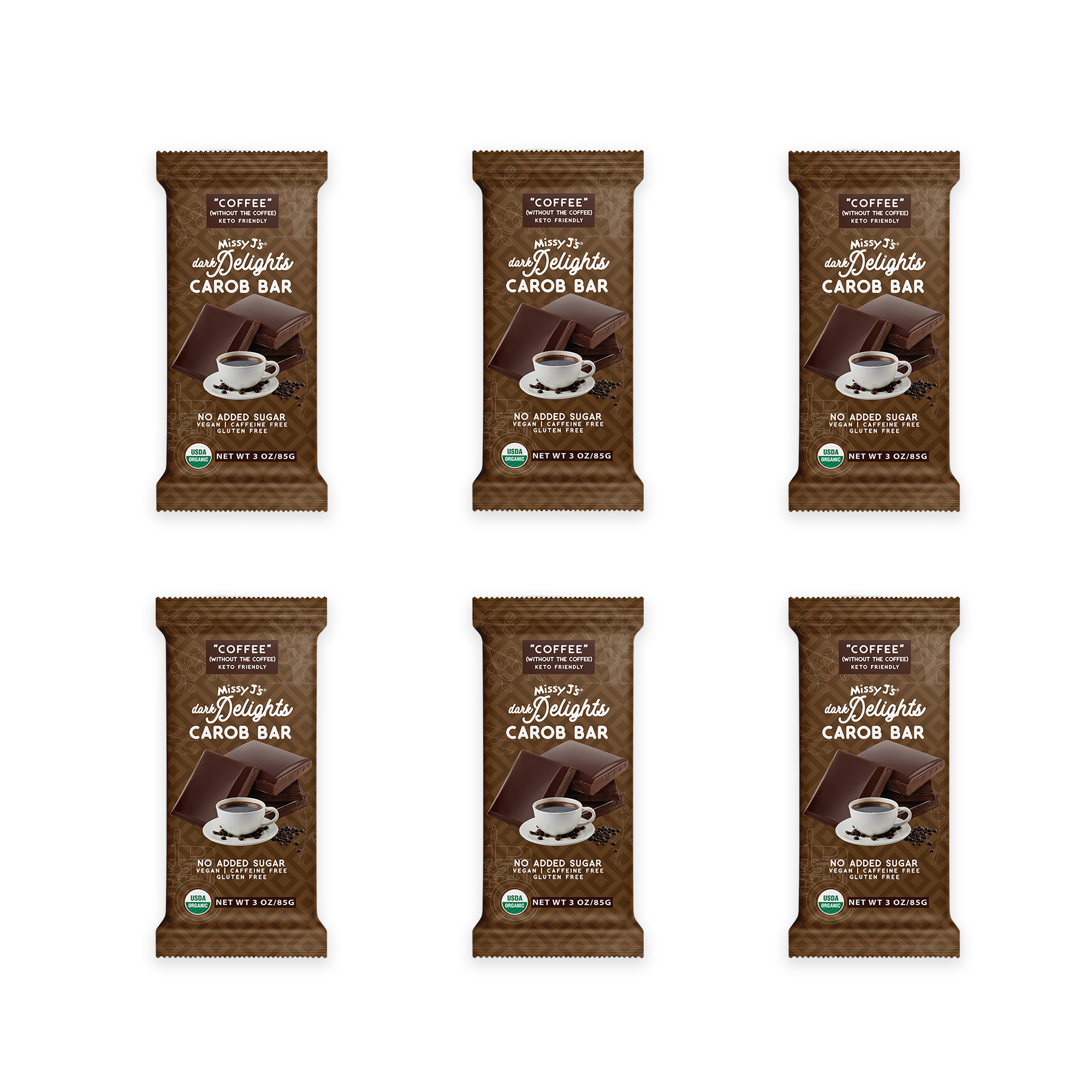 Missy J's Organic Carob Dark Delights Unsweetened Coffee Candy Bar- 2, 6, 12pk