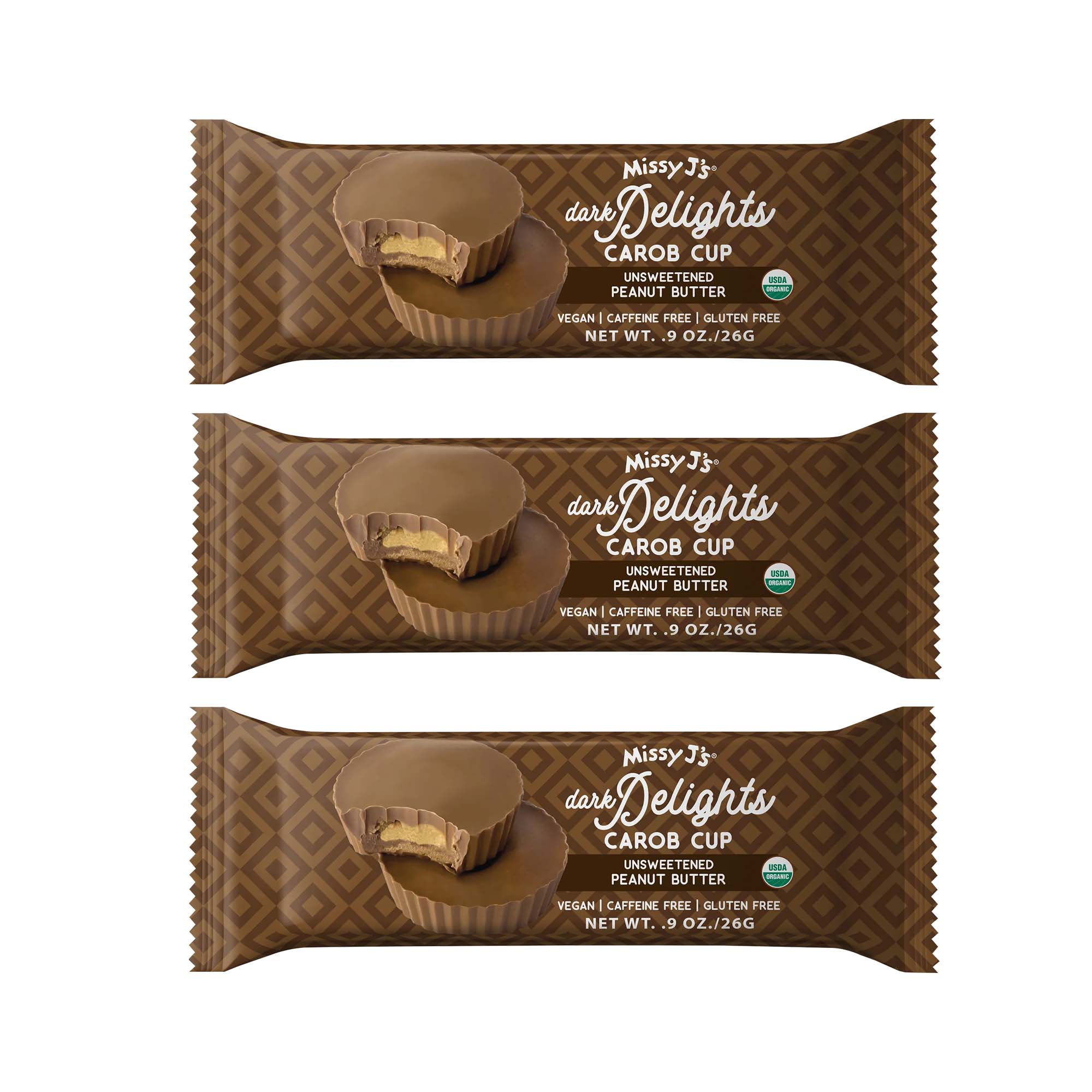 Missy J's Carob Dark Delights Unsweetened Peanut Cup 3 or 12pk