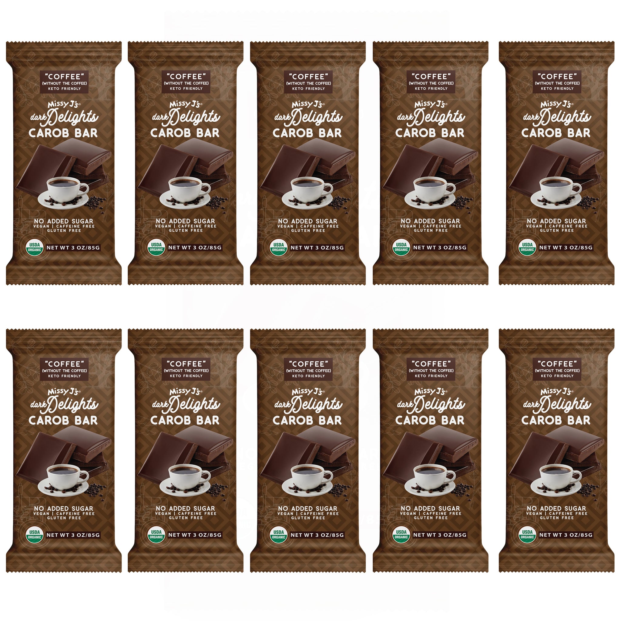 Missy J's Carob Dark Delights Unsweetened Coffee Candy Bar-12 pk Caddy (Wholesale)