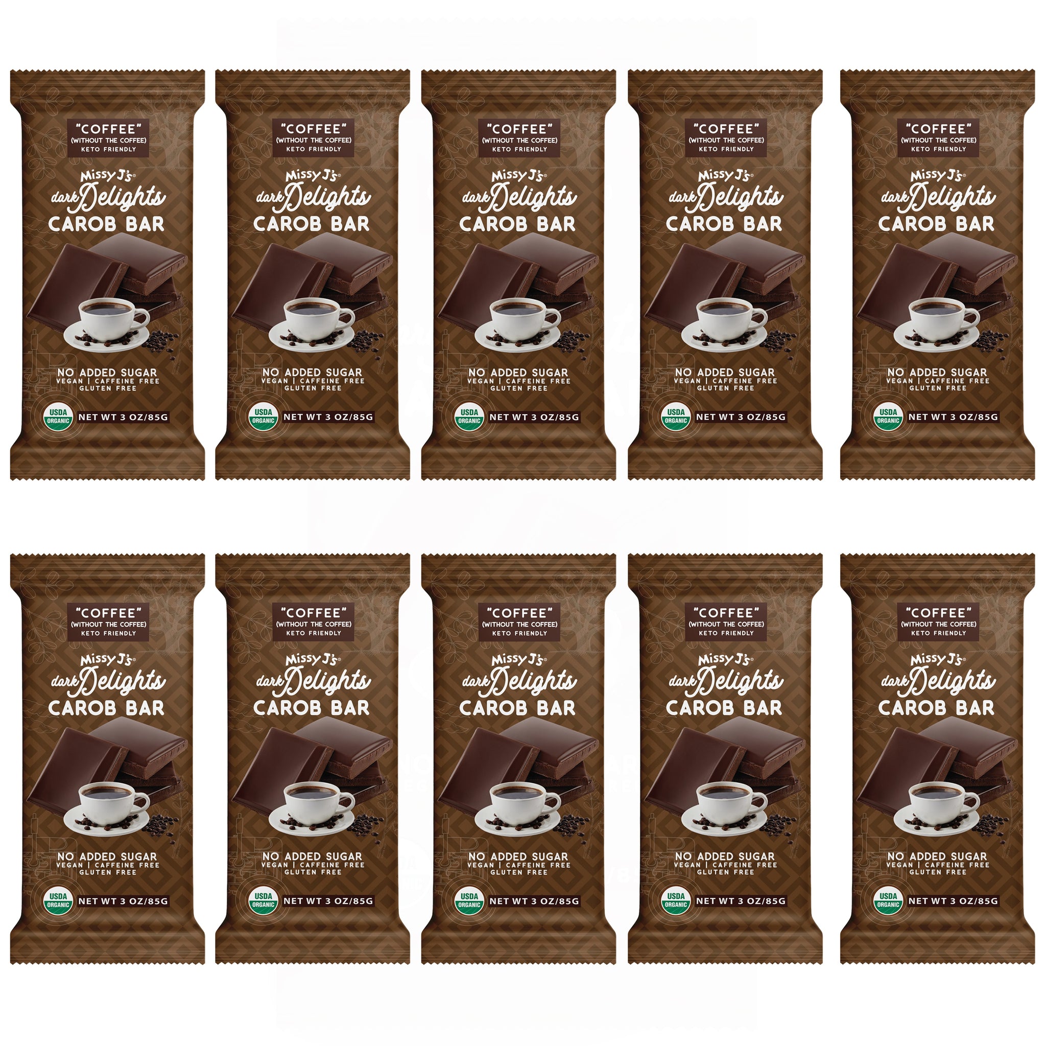 Missy J's Carob Dark Delights Unsweetened Coffee Candy Bar-12 pk Caddy (Wholesale)