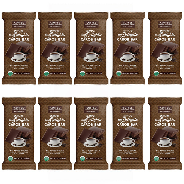 Missy J's Carob Dark Delights Unsweetened Coffee Candy Bar-12 pk Caddy (Wholesale)