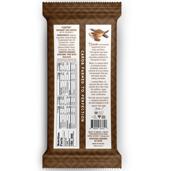 Missy J's Carob Dark Delights Unsweetened Coffee Candy Bar-12 pk Caddy (Wholesale)