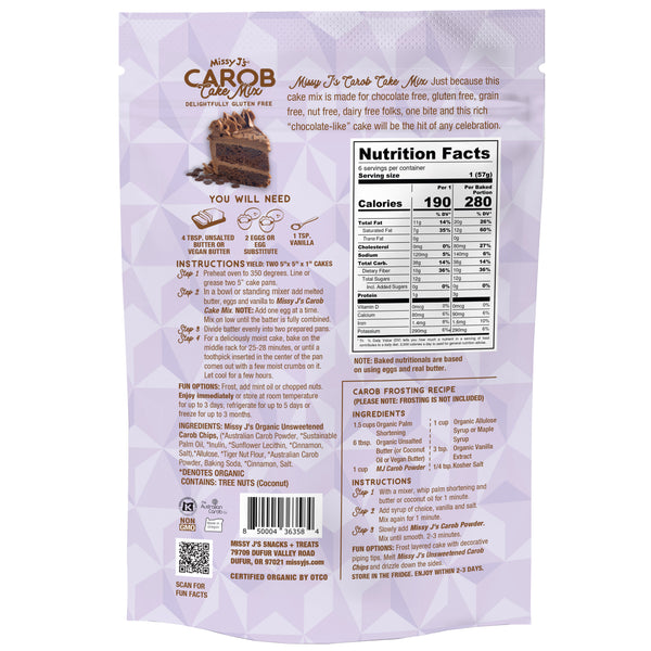 Missy J’s Organic Gluten Free Carob Cake Mix, 12 oz.