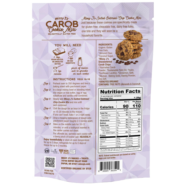 Missy J’s Organic Gluten Free Salted Oatmeal Carob Chip Cookie Mix, 12 oz. (Wholesale)