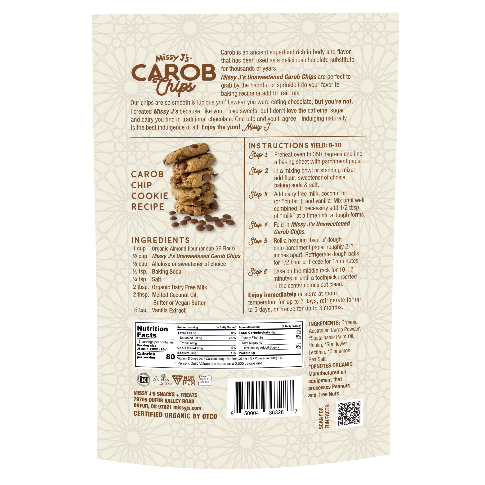 Organic Unsweetened Carob Chips, 8oz Missy J’s