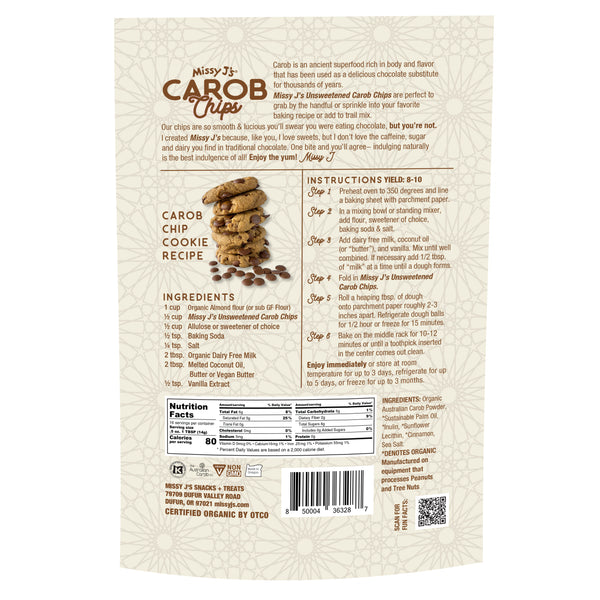 Missy J’s Organic Unsweetened  Carob Chips, 8oz