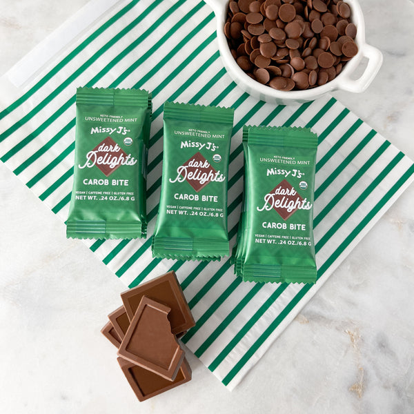 Missy J's Organic UnSweetened DARK Carob Delights-MINT - 15 Mini Bites