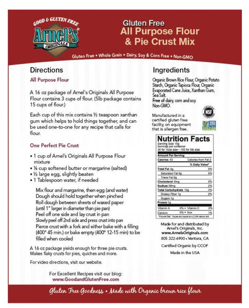 Arnels Originals All Purpose Flour & Pie Crust Mix, GF, Organic 5#