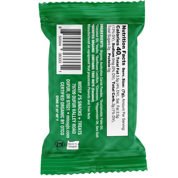Missy J's Organic UnSweetened DARK Carob Delights-MINT - 15 Mini Bites